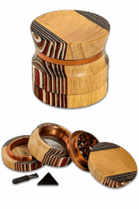 Heller Holzgrinder mit Kupfer-Mahlwerk GRN24903, 4-teilig mit Pollensieb und Zubehör