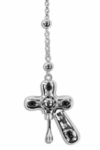 Kreuz Eiskalte Engel aus rhodiniertem Messing mit Onyx-Steinen