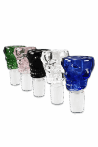 Bong Kopf Totenkopf aus Borosilikatglas mit 18,8mm Schliff, kleiner Durchlass, ca.70mm hoch