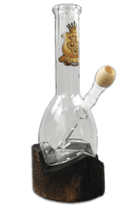 Woody Bong – 41 cm, 5-mm Borosilikat, neuer geflammter Holzfuß, Holzköpfchen, 18,8-mm Schlitzdiffusor & Kickloch