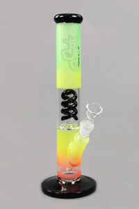 Rasted Bong aus Glas im Rasta-Look, 38cm, 5mm Borosilikatglas, 18,8mm Schlitz-Diffusor, Kühlspirale, Kickloch