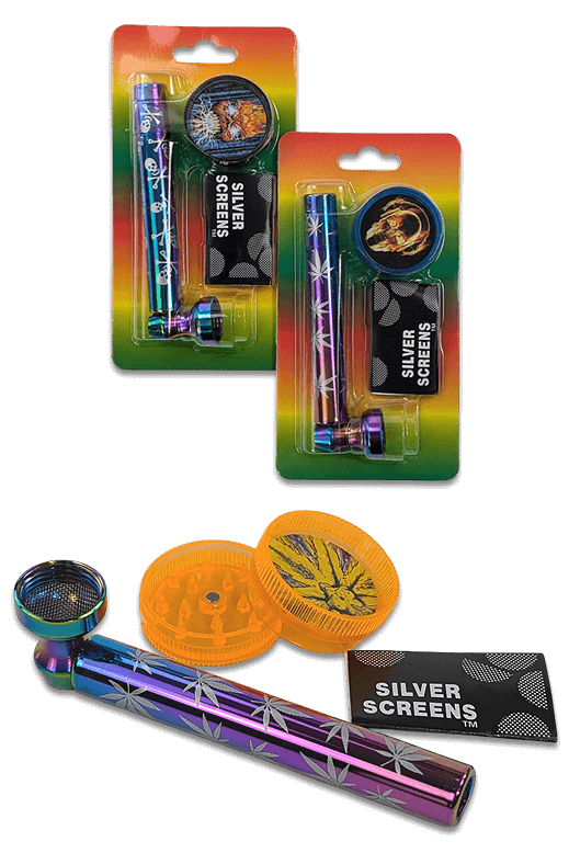 Purpfeife Glas Set mit Grinder