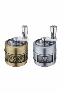 Champ High Kurbelgrinder mit Skull- und Leaf-Design in Gold und Silber mit transparenter Oberseite