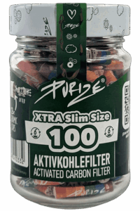 Purize Glas Xtra Slim Rainbow mit 100 Aktivkohlefiltern im Glas, 6mm Format und bunter Filter-Ausführung.