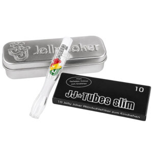 Glasmundstück für Aktivkohlefilter mit JJ-Metalldose und 10 Filtern