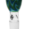 Detailaufnahme Bong Kopf Swirl Green aus Glas. Sichtbare Öffnung mit ca. 5 mm Durchlass, 18,8 mm Schliff, auffälliges grünes Swirl-Muster.