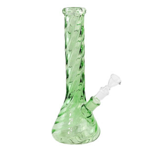 Grüne Bong Twisted 35 cm aus 5 mm Borosilikatglas mit Eiskerben und Diffusor