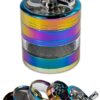 Rainbow Kurbelgrinder Ø63mm, 5-teilig aus Zink mit Sichtfenstern, Polinatorsieb, Diamantzähnen und Schaber