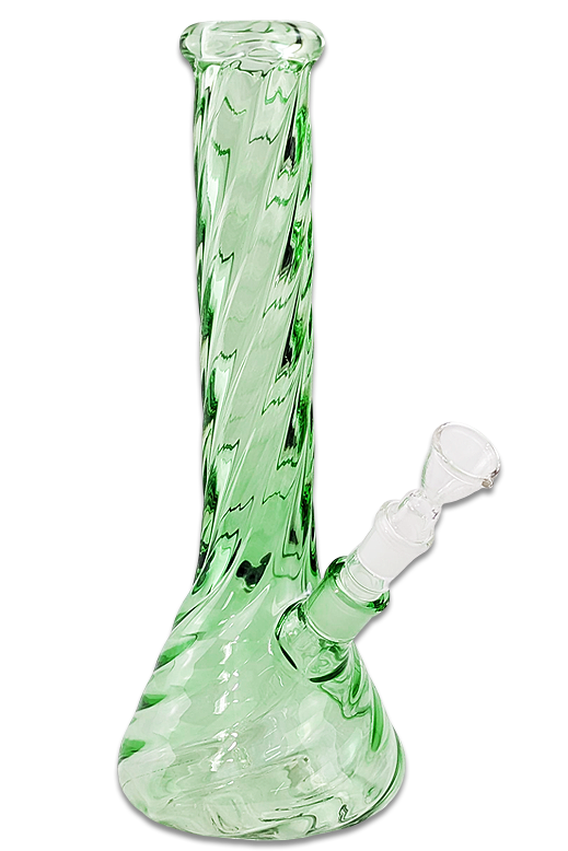 Grüne Bong Twisted 35 cm aus 5 mm Borosilikatglas mit Eiskerben und Diffusor