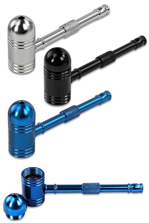 Purpfeife Aluminium 9 cm – Handpfeifen in Blau, Schwarz & Silber