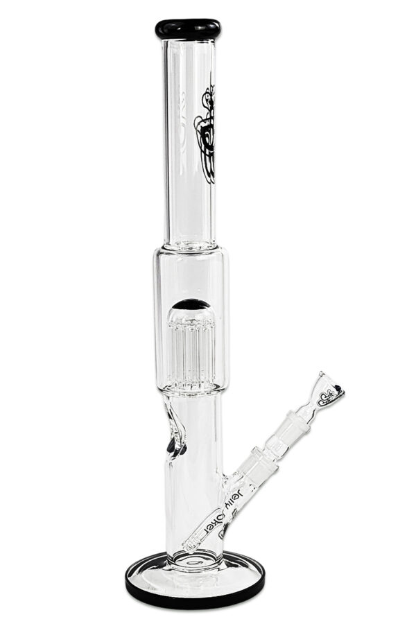 Bong "Kingit" - 50cm - 5mm 2 Seitliche Ansicht der Bong Kingit aus 5 mm Borosilikatglas mit 8-Arm-Perkolator von Jelly Joker.