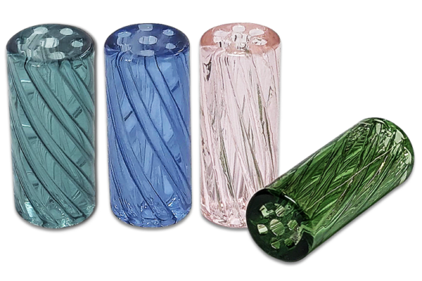Vier Glastips 10 mm in Blau, Pink, Grün und Lake Green aus robustem, wiederverwendbarem Glas