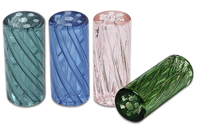 Vier Glastips 10 mm in Blau, Pink, Grün und Lake Green aus robustem, wiederverwendbarem Glas