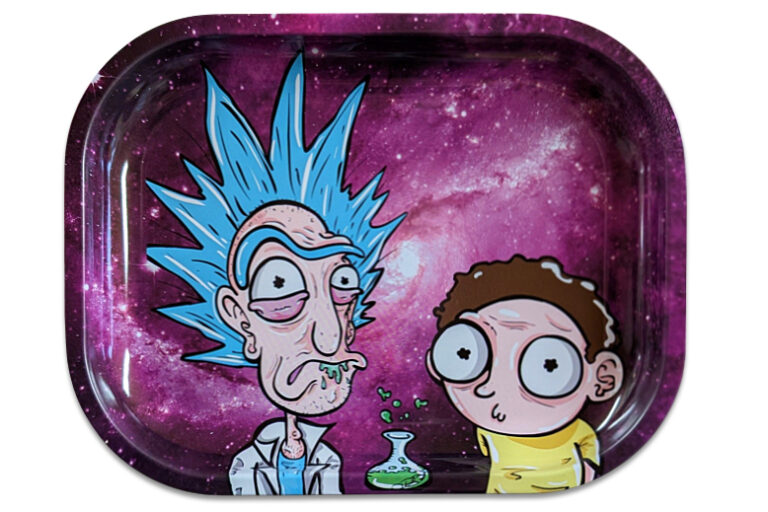 Rolling Tray aus Metall mit Comicmotiv – Cosmic Duo Design