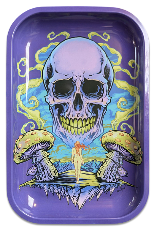 Rolling Tray „Psychedelic Skull“ – Metall, 28,5 × 18,8 cm, beidseitig bedruckt