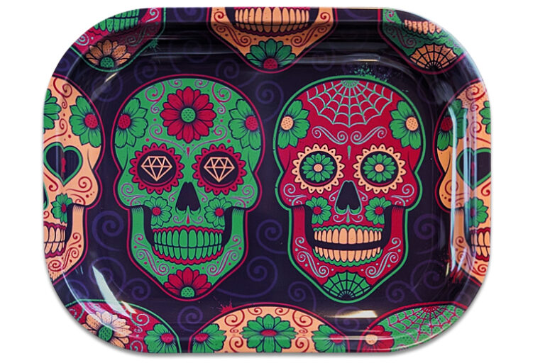 Rolling Tray „Sugar Skulls“ – Metall, 18 × 14 cm, einseitig bedruckt