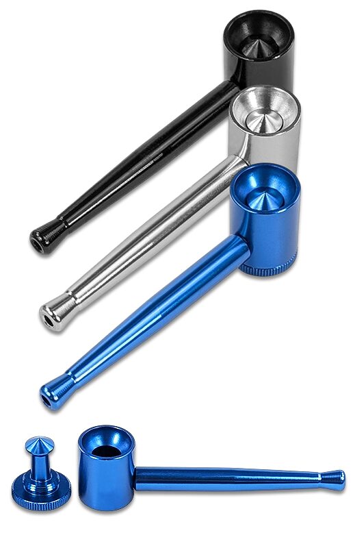 Sieblose Purpfeife Aluminium 9 cm – in Blau, Schwarz & Silber
