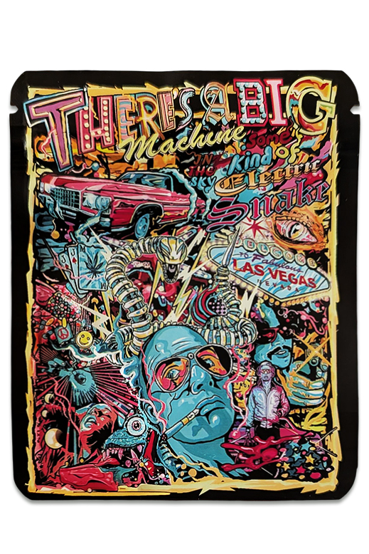 Cali Bags „Fledermausland groß“ – farbenfrohe Beutel mit Retro-Design, beidseitigem Druck und Sichtfenster zur Aufbewahrung von Kräutern oder Tabak.