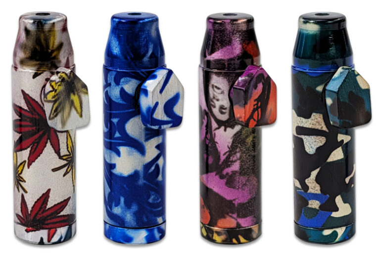 Dosierer aus Aluminium, 5,3 cm groß, farbige Snuff-Dosierer – Motiv zufällig