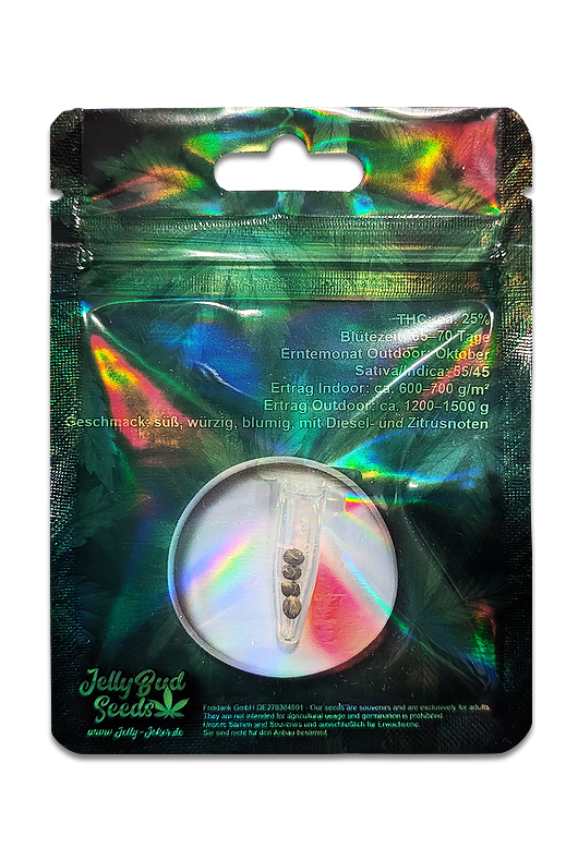 Jelly Bud Seeds 3+1 Samen „Gary Payton“ fem. 2 Rückseite der Gary Payton Cannabis Seeds Verpackung – feminisierte 3+1 Samen