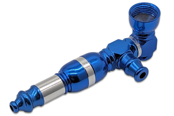 Purpfeife aus Aluminium – 10 cm Schraubpfeife mit seitlichem Kickloch in Blau