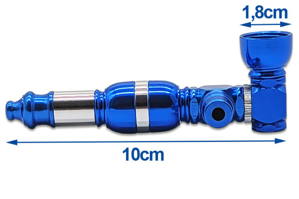 Purpfeife Aluminium – zerlegte Pfeife mit 10 cm Länge und sichtbaren Einzelmaßen