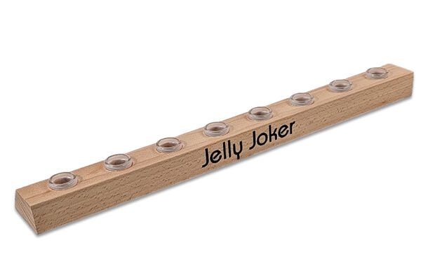 Rückseite des Kopfständers aus Buche mit Jelly-Joker-Logo