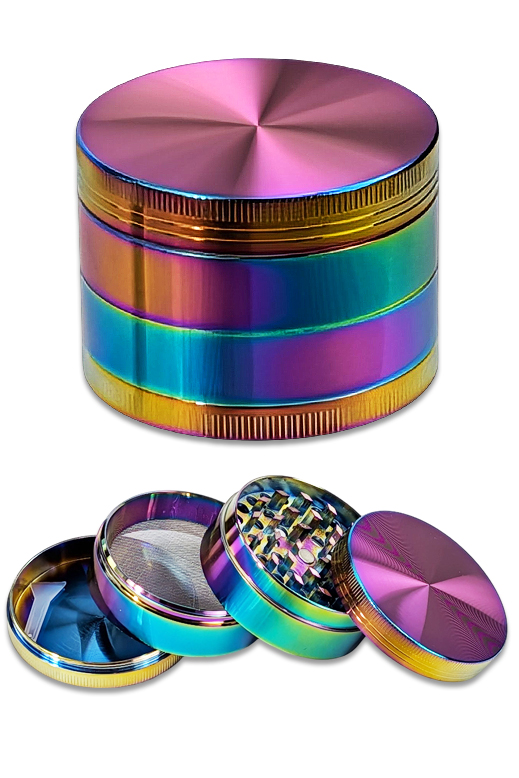 Rainbow Grinder Ø60 mm aus Zink, 4-teilig mit Sieb und Schaber