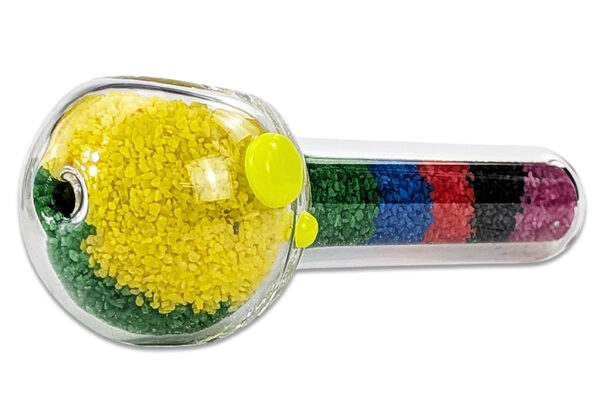Spoonpipe aus 5-mm-Glas mit farbigem Granulat in hinterer Ansicht