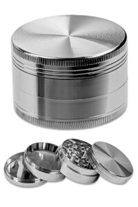 Silberner Zink Grinder 4-teilig mit Pollensieb und 51 mm Durchmesser