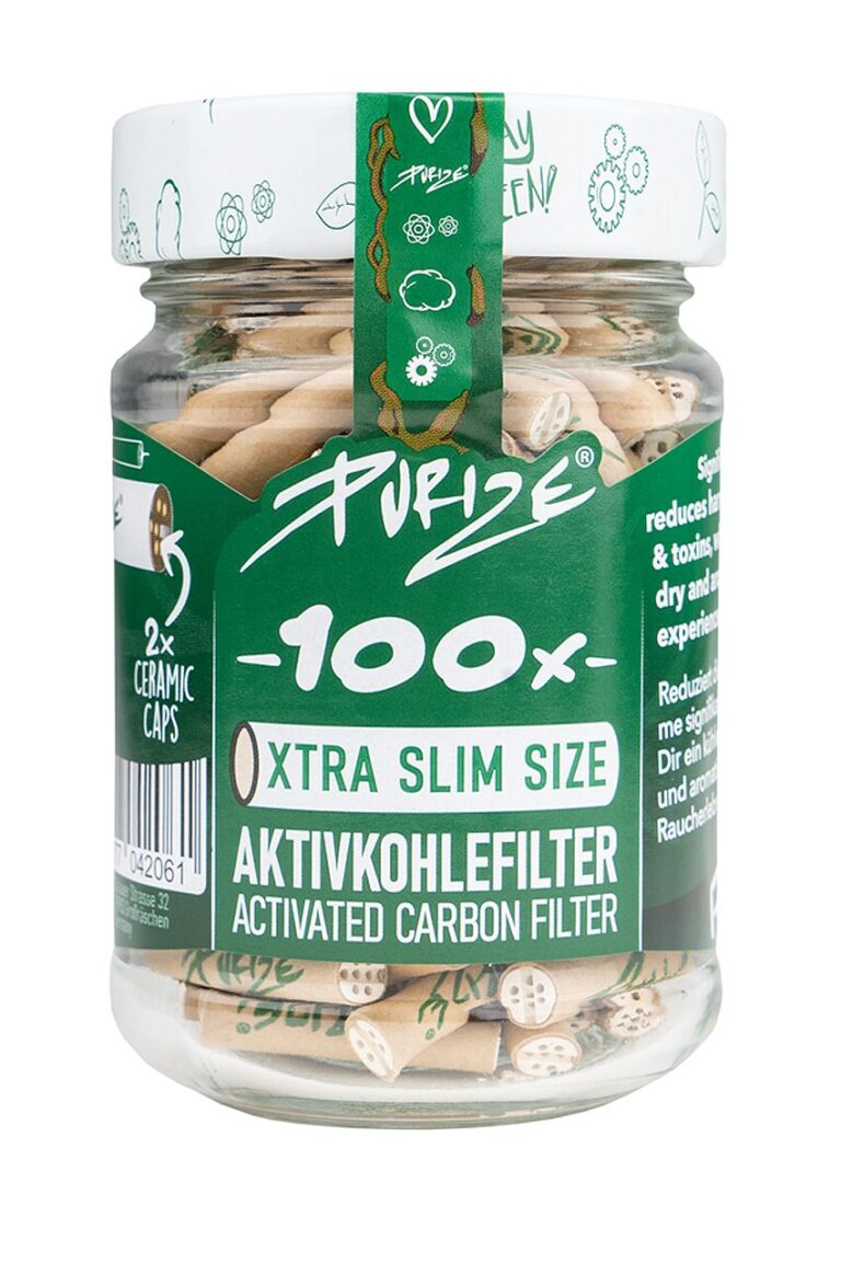 PURIZE® XTRA Slim Aktivkohlefilter Organic 100 Stück im Glas