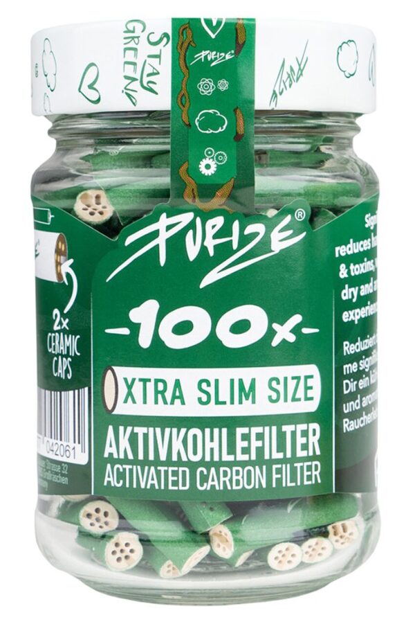 PURIZE® XTRA Slim Aktivkohlefilter Grün 100 Stück im Glas