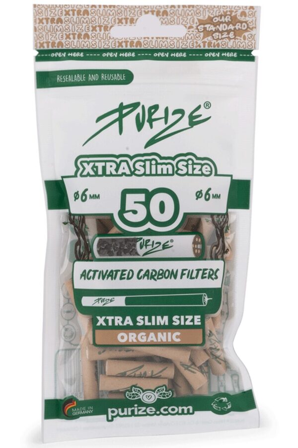 PURIZE® XTRA Slim Organic Aktivkohlefilter – 50er-Pack Vorderseite