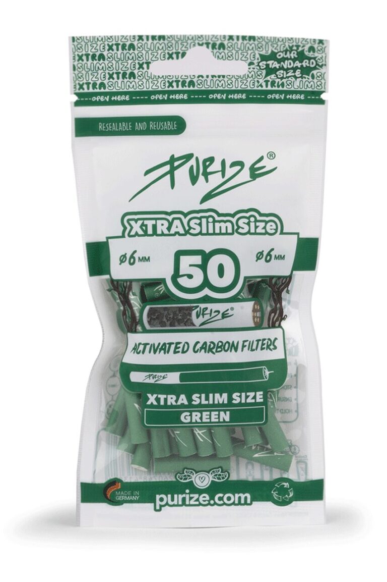 PURIZE® XTRA Slim Aktivkohlefilter Grün 50 Stück Verpackung