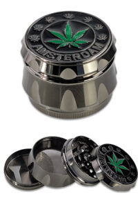Amsterdam Grinder Gun Black aus Zink, 4-teilig mit Pollinatorsieb