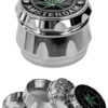 Silberner Amsterdam Grinder aus Zink, vierteilig mit feinmaschigem Sieb und Schaber