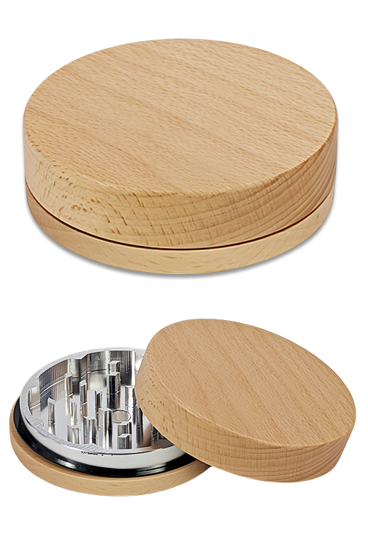 Holz-Grinder Ø92 mm, zweiteilig mit CNC-gefrästem Aluminium-Mahlwerk und Kunststoffring