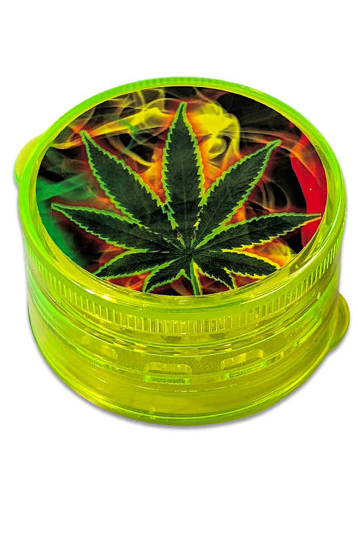 Kunststoff Grinder GRP15002 „Fire Leaf“ - 4-teilig - Motiv 2 1 Ø60mm Kunststoff Grinder grün mit Fire Leaf Motiv