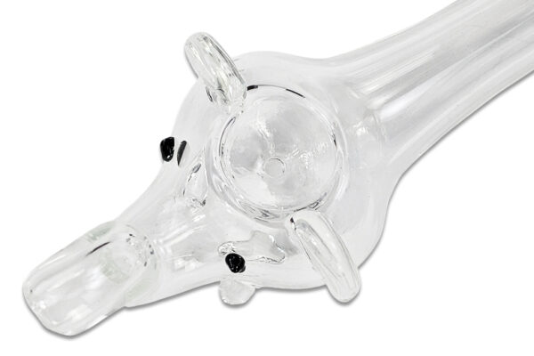 16cm Spoonpipe Glaspfeife Elefant – Kickloch am Rüssel 2 Rauchkammer der Spoonpipe-Glaspfeife im Elefantenkopf-Design, Bowl oben (ca. 1,8 cm Ø)
