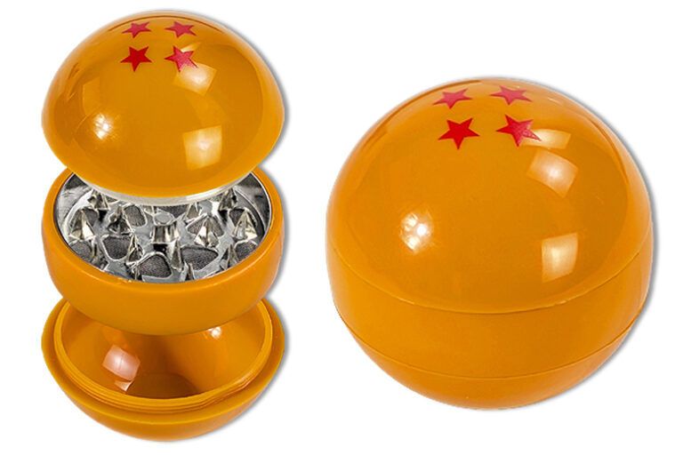 Oranger Kugel-Grinder „Star Orb 56“, 56mm, 3-teilig, Kunststoff mit Zink-Innenleben, Polinatorsieb