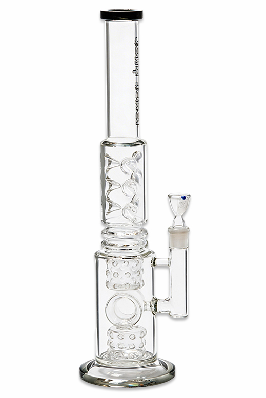 Bong Black Innercircle Seitenansicht, 50cm Borosilikatglas mit 18,8mm Schliff, 2 Trommelperkolatoren und 6 Eiskerben