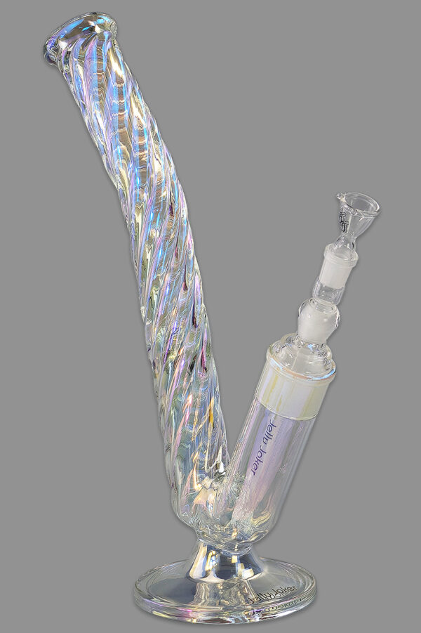 Twisted Saxophone Bong 44cm, Rainbow-Beschichtung, 5mm Borosilikatglas, zerlegbar, 45 auf 18,8mm Schliff, Kickloch