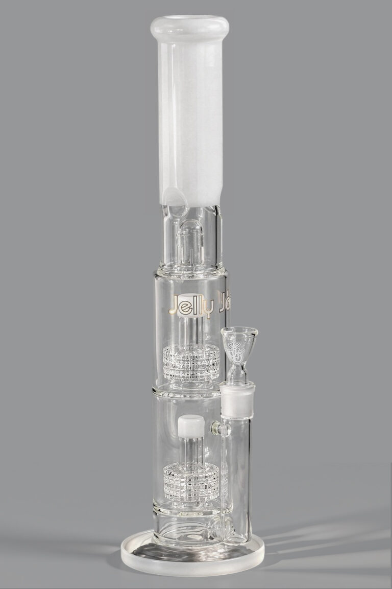 Bong "White Submarine" 46cm aus 5mm Borosilikatglas mit 2Wheelperkolatoren, Eiskerben und 18,8mm Schliff