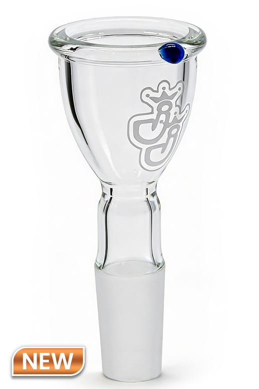 Bong Kopf 14,5mm klar mit weißem Logo, Wegrollschutz, Durchlass 5-6mm, ca.7,2cm, ca.23mm