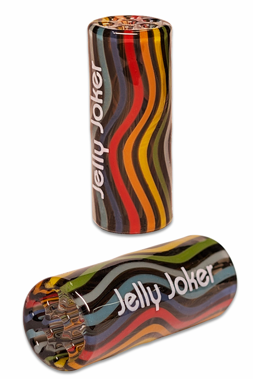 Glastip Rainbow Ø12mm, 3cm Länge, 7-Loch-System, farbige Streifen mit schwarzen Wellen, Produktfoto