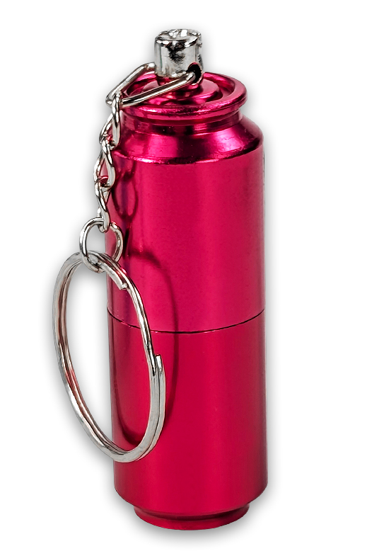 Handpfeife mit Schlüsselanhänger – 5,3cm – Pink 1 Pinkfarbene Handpfeife mit Schlüsselanhänger aus eloxiertem Aluminium, 5,3 cm (Ø 1,8 cm)
