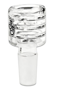 Siebloser Bong Kopf B-021 aus Borosilikatglas mit 14,5mm Schliff, freigestellt auf weißem Hintergrund
