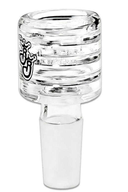 Siebloser Bong Kopf B-021 aus Borosilikatglas mit 14,5mm Schliff, freigestellt auf weißem Hintergrund
