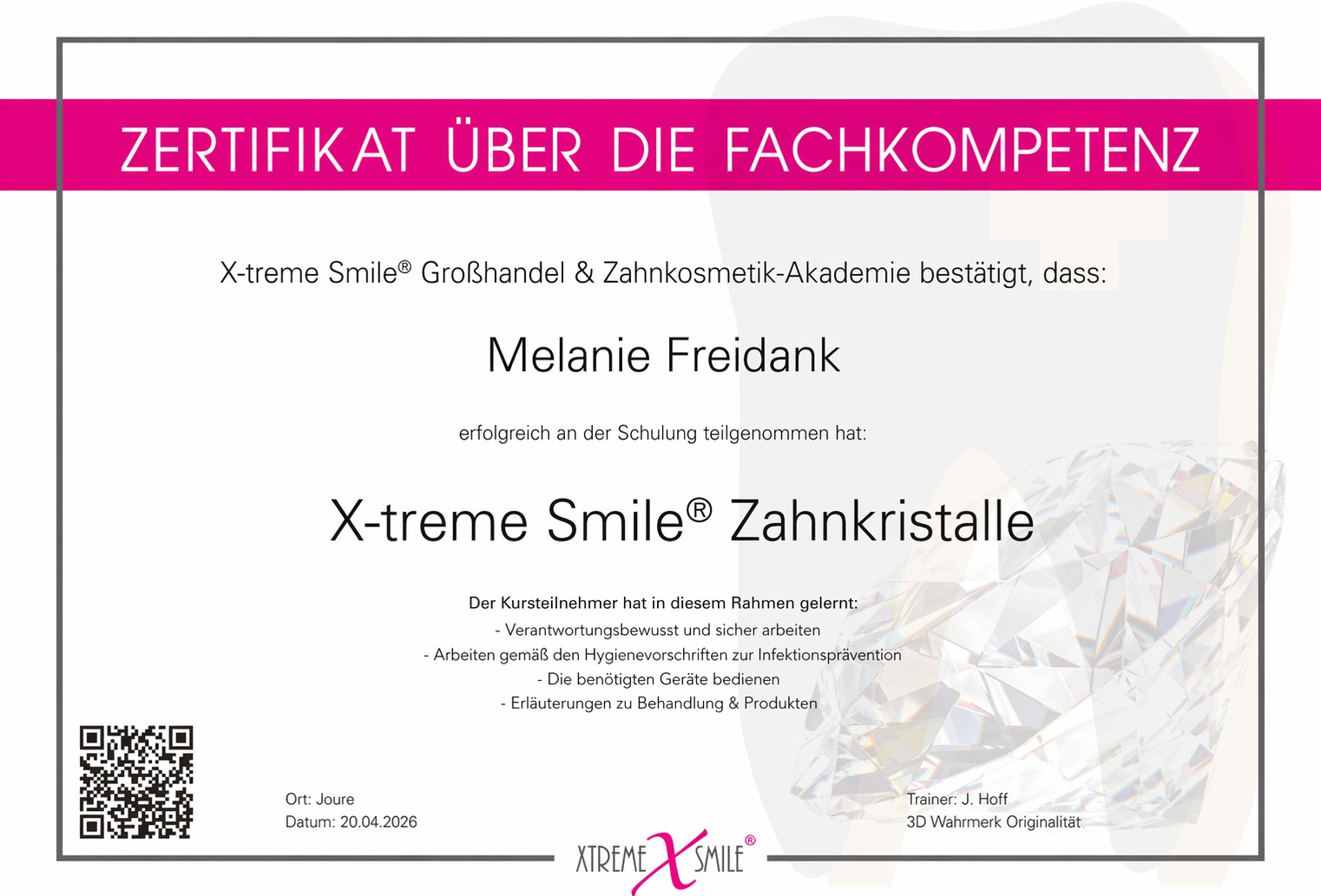 Zahnschmuck Kassel Zertifikat UDOPEARL