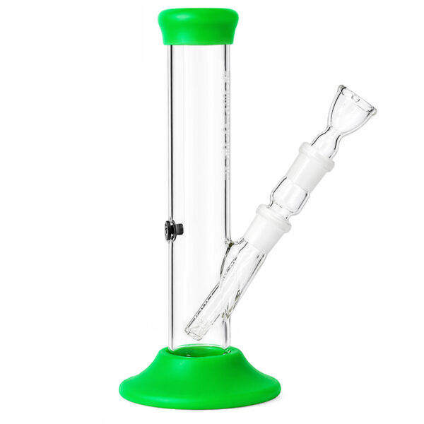 Glasbong mit grünem Silikonfuß Travolta Green Seitenansicht 25,5cm